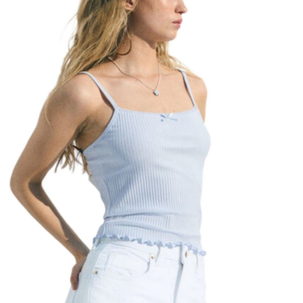 Divided Ribbed Lettuce Hem Tank Top Camisole Women's Medium Coquette Y2k Summer
